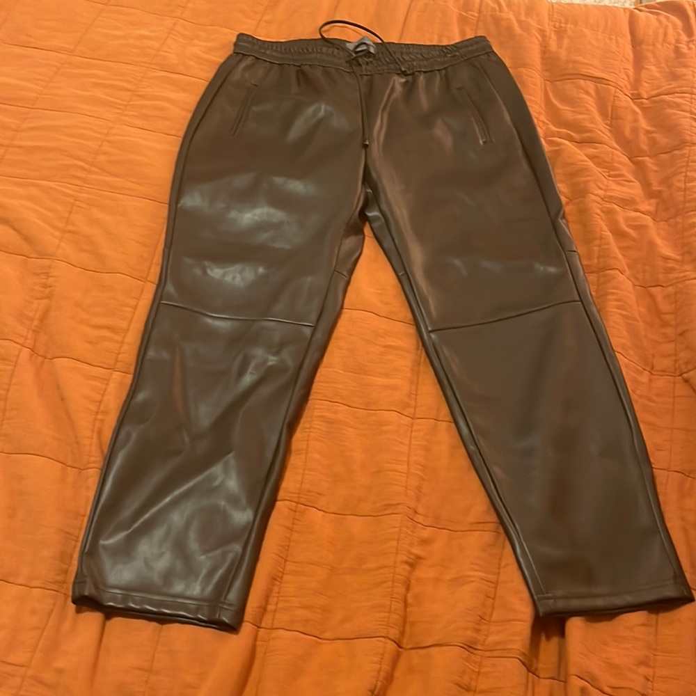 Chocolate brown leather drawstring pants Anthropologie